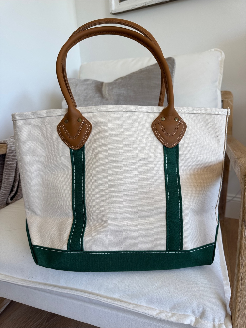 RARE LL Bean Boat & Tote Bag Leather Handles Green Jimmy V Jim Valvano quote